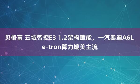 贝格富 五域智控E3 1.2架构赋能，一汽奥迪A6L e-tron算力媲美主流